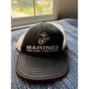 USMC Marines Trucker Hat "The Few The Proud" Black White Mesh Snapback